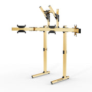 SIMGASM Apex Free Standing Quad Monitor Stand VESA 75/200 in gold, angled view