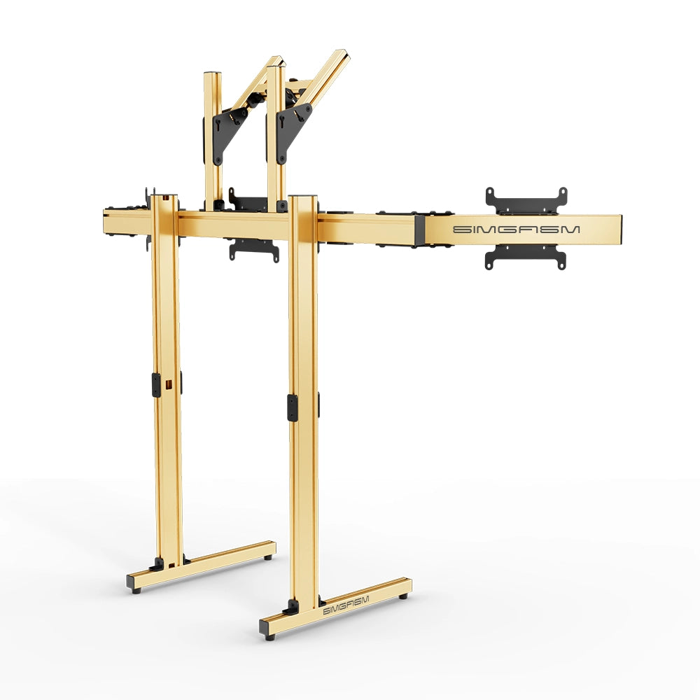 SIMGASM Apex Free Standing Quad Monitor Stand VESA 75/200 in gold, opposite angle