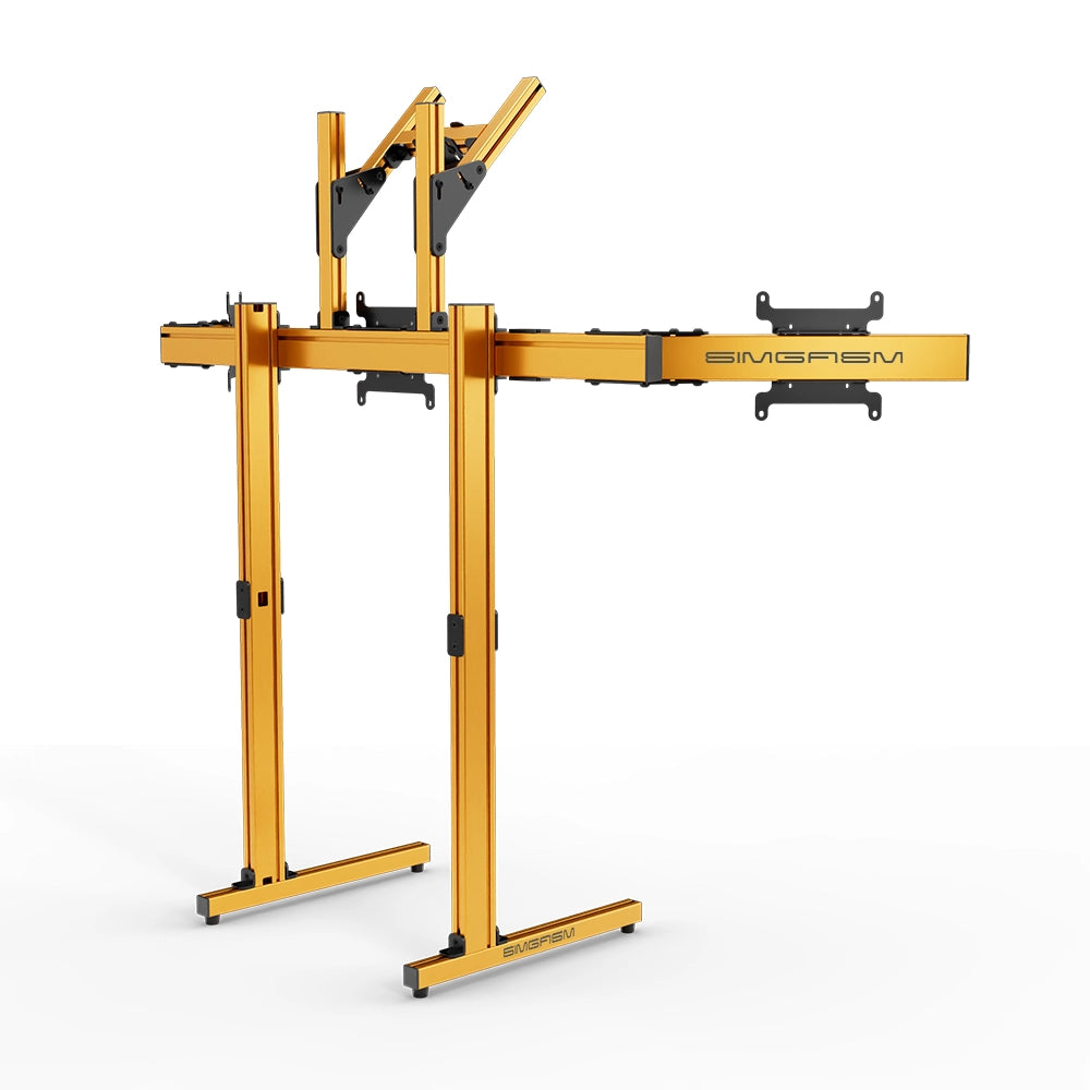 SIMGASM Apex Free Standing Quad Monitor Stand VESA 75/200 in orange, opposite angle