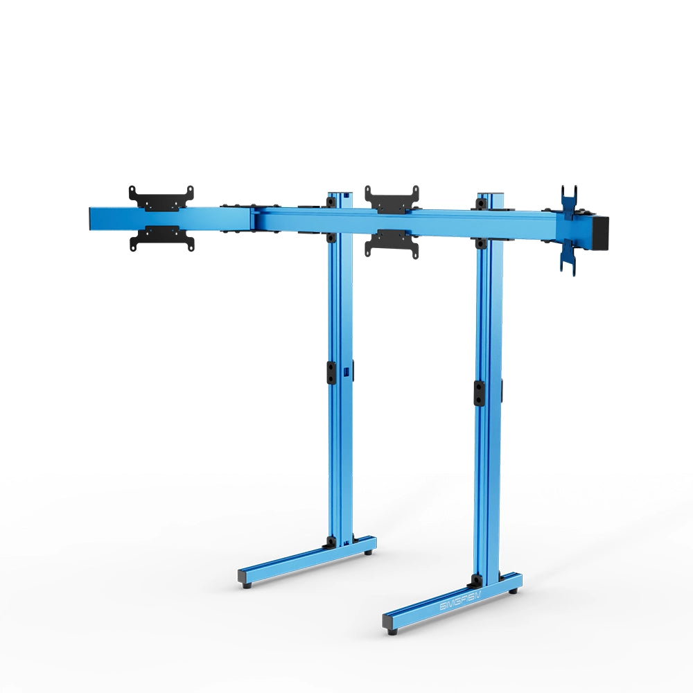 SIMGASM Apex Free Standing Triple Monitor Stand VESA 75/200 in blue, angled view
