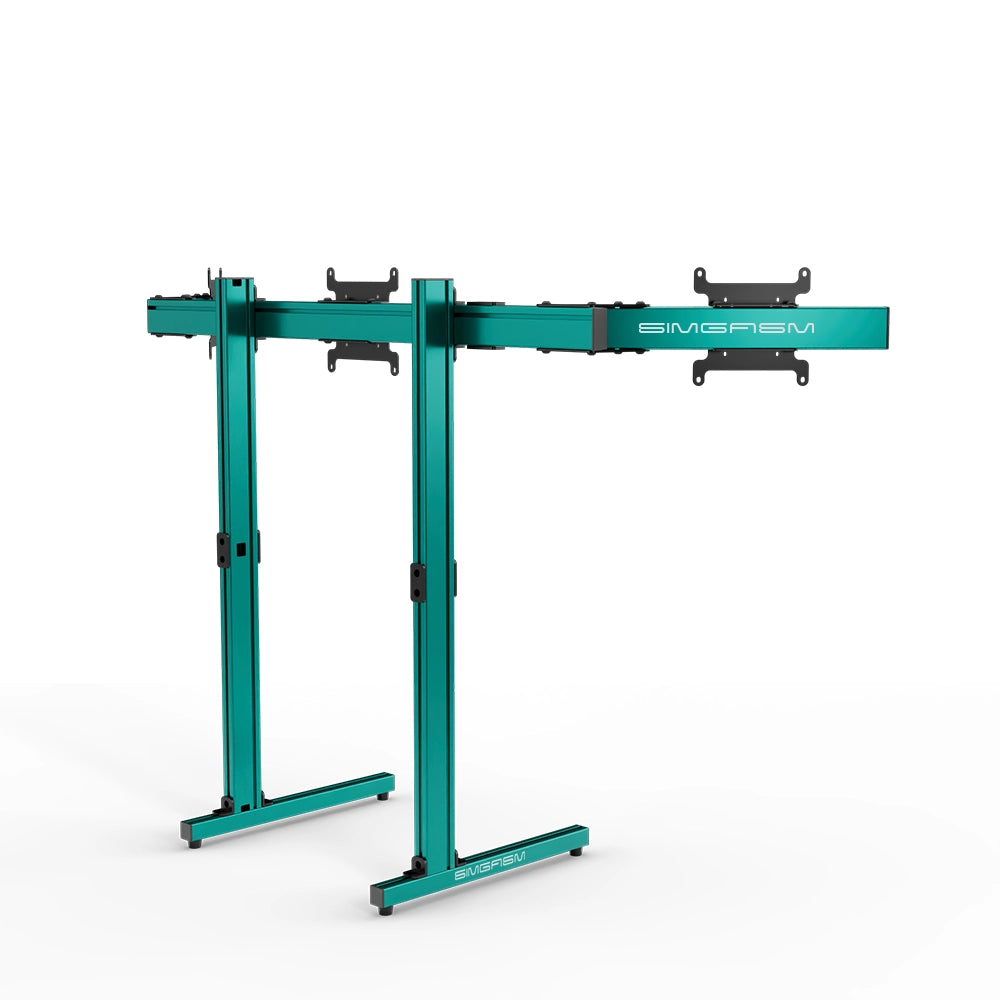 SIMGASM Apex Free Standing Triple Monitor Stand VESA 75/200 in green, opposite angle