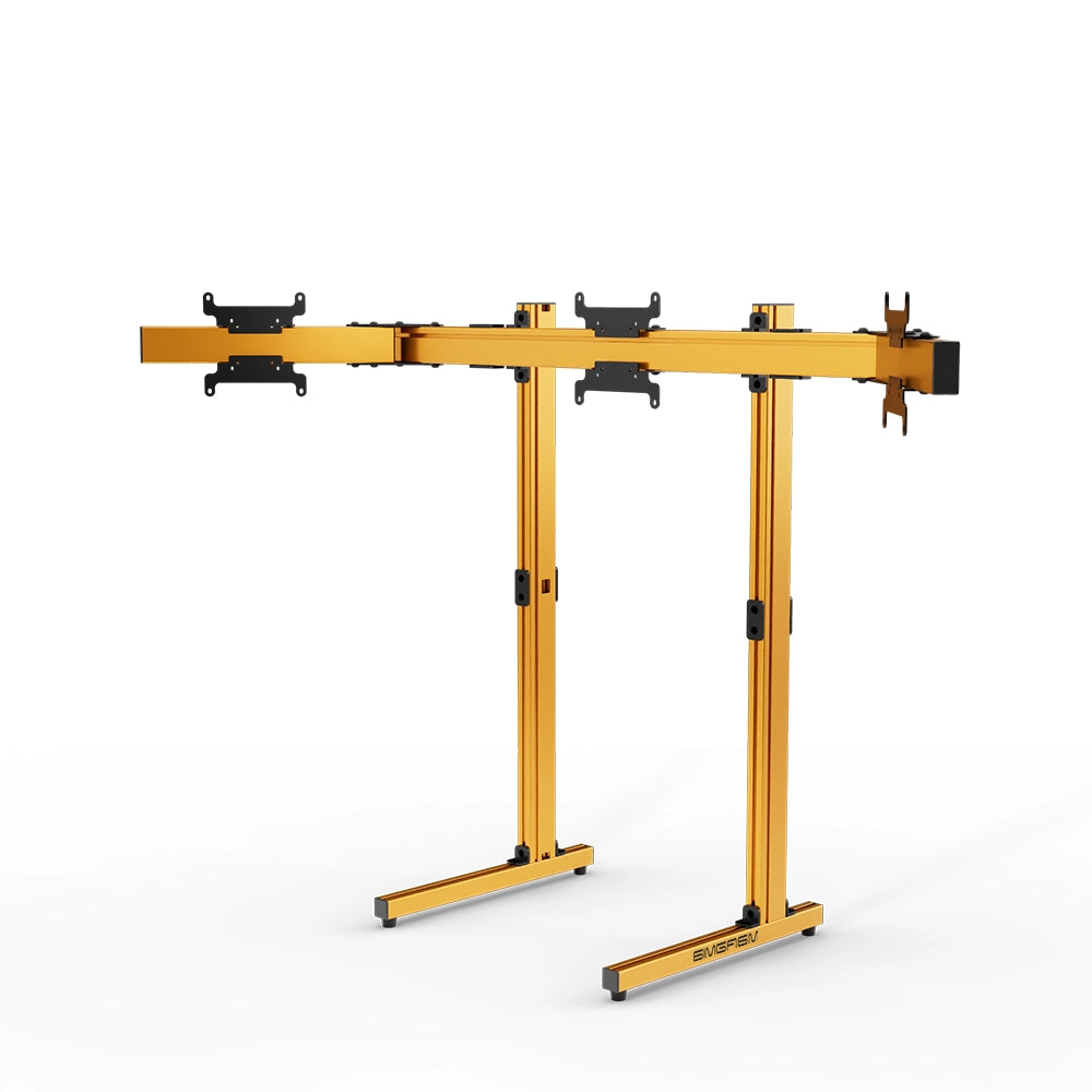 SIMGASM Apex Free Standing Triple Monitor Stand VESA 75/200 in orange, angled view