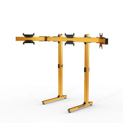 SIMGASM Apex Free Standing Triple Monitor Stand VESA 75/200 in orange, angled view