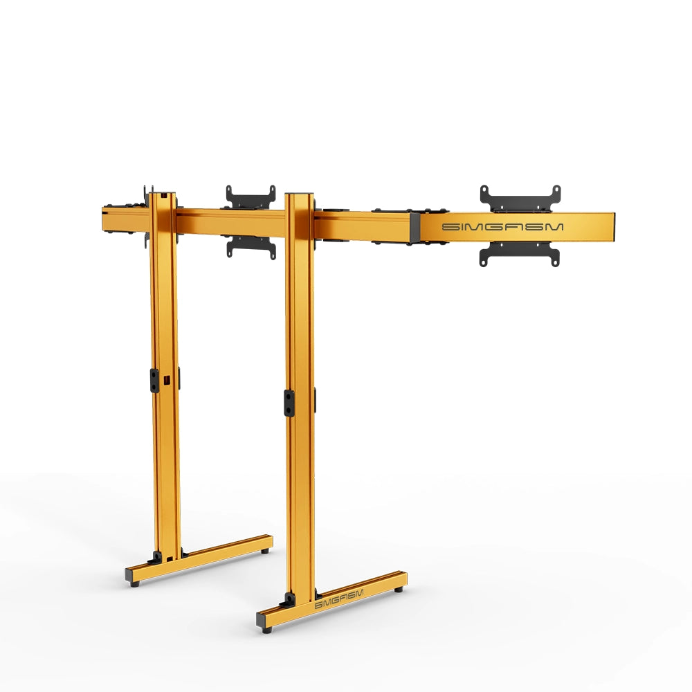 SIMGASM Apex Free Standing Triple Monitor Stand VESA 75/200 in orange, opposite angle