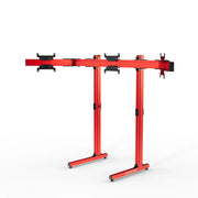 SIMGASM Apex Free Standing Triple Monitor Stand VESA 75/200 in red, angled view