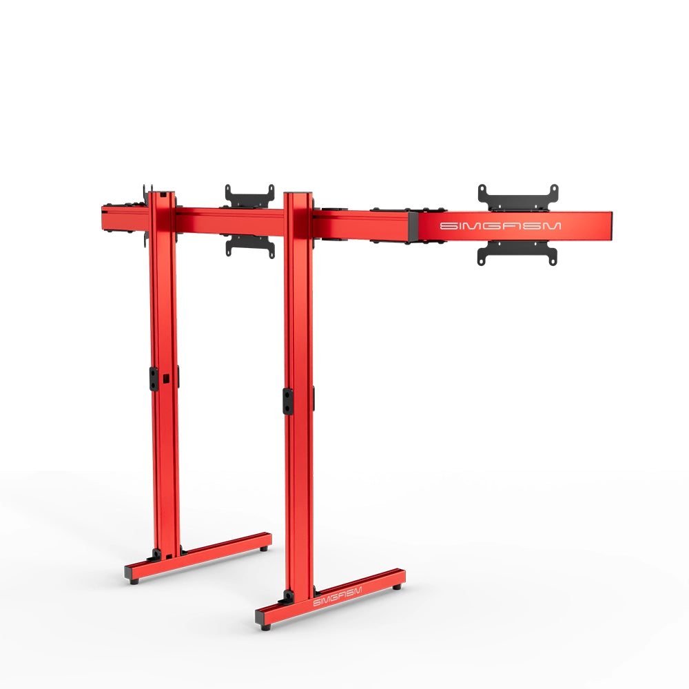 SIMGASM Apex Free Standing Triple Monitor Stand VESA 75/200 in red, opposite angle