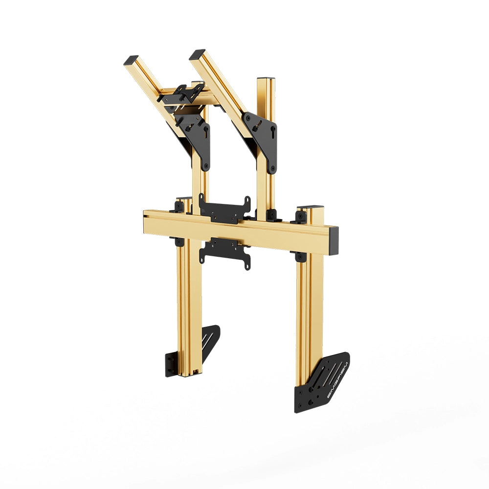 SIMGASM Apex Integrated Double Monitor Stand VESA 75/200 in gold, angled view