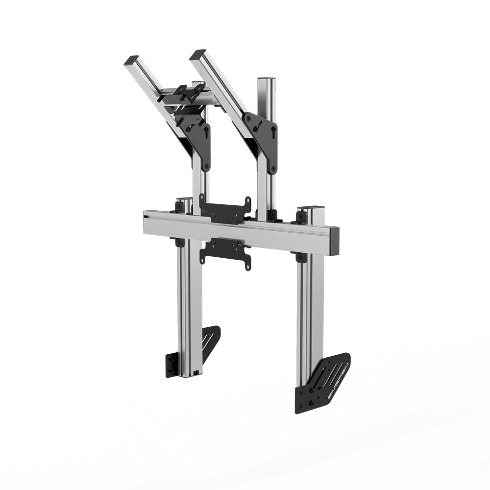 SIMGASM Apex Integrated Double Monitor Stand VESA 75/200 in silver, angled view