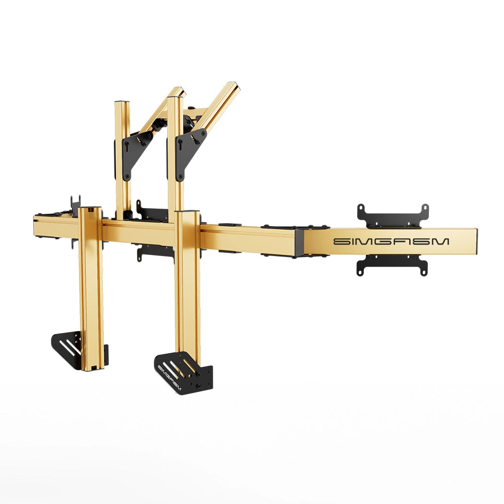SIMGASM Apex Integrated Quad Monitor Stand VESA 75/200 in gold, opposite angle