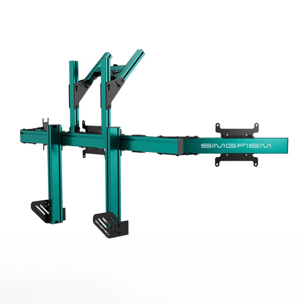 SIMGASM Apex Integrated Quad Monitor Stand VESA 75/200 in green, opposite angle