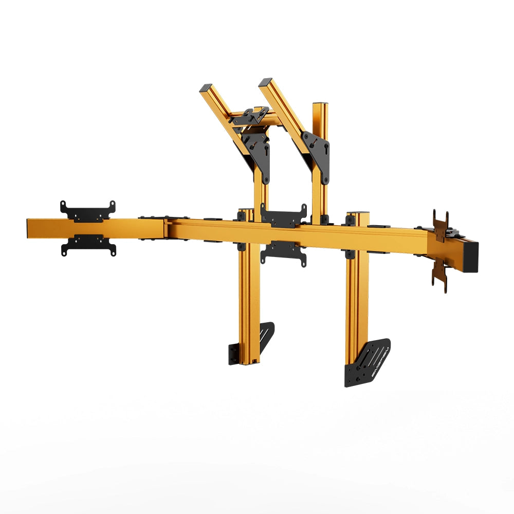 SIMGASM Apex Integrated Quad Monitor Stand VESA 75/200 in orange, angled view