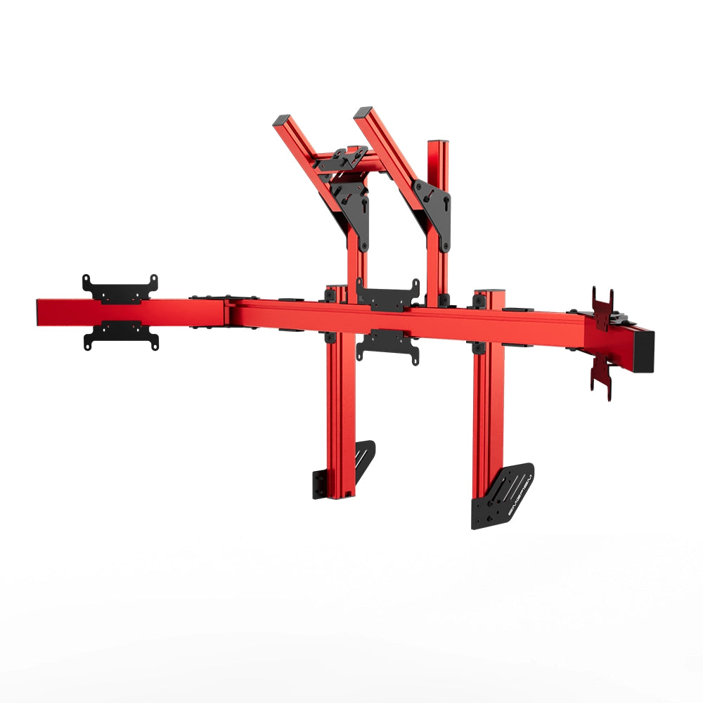 SIMGASM Apex Integrated Quad Monitor Stand VESA 75/200 in red, angled view