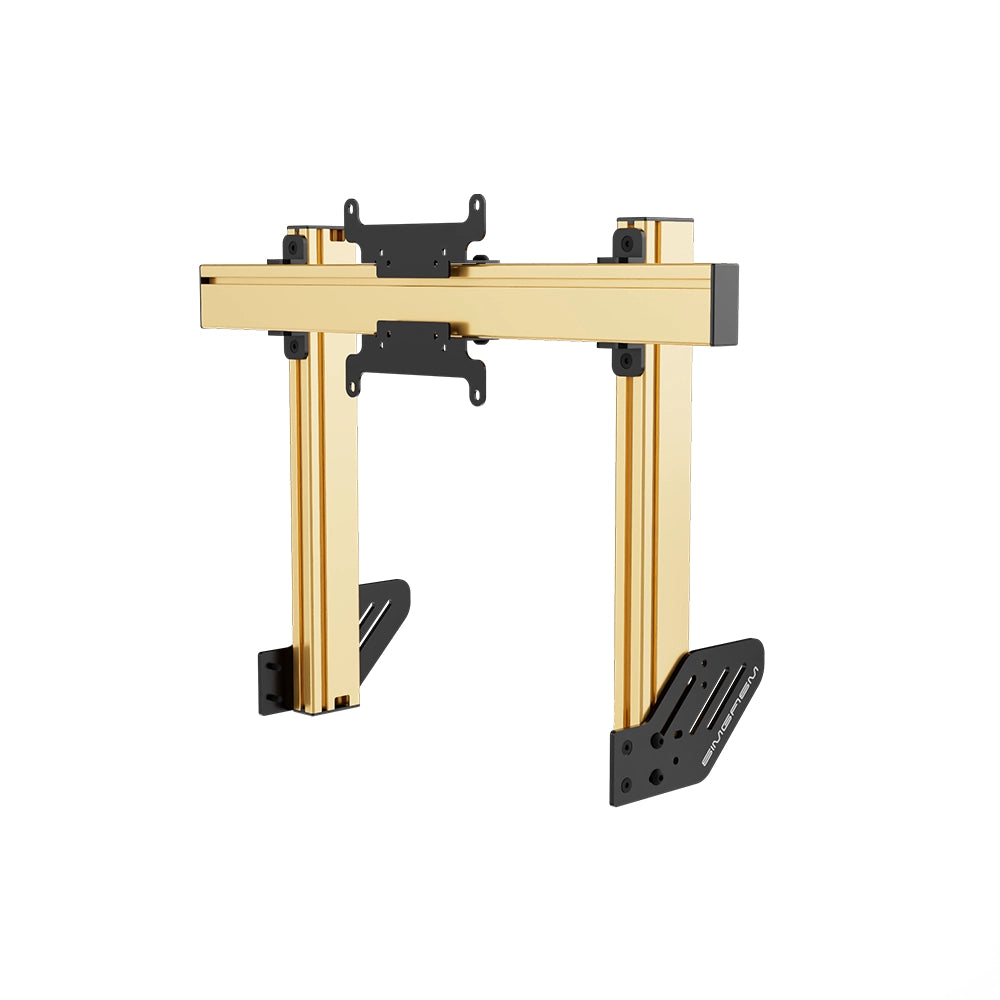 SIMGASM Apex Integrated Single Monitor Stand VESA 75/200 in gold, angled view