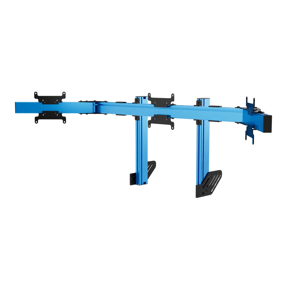 SIMGASM Apex Integrated Triple Monitor Stand VESA 75/200 in blue, angled view