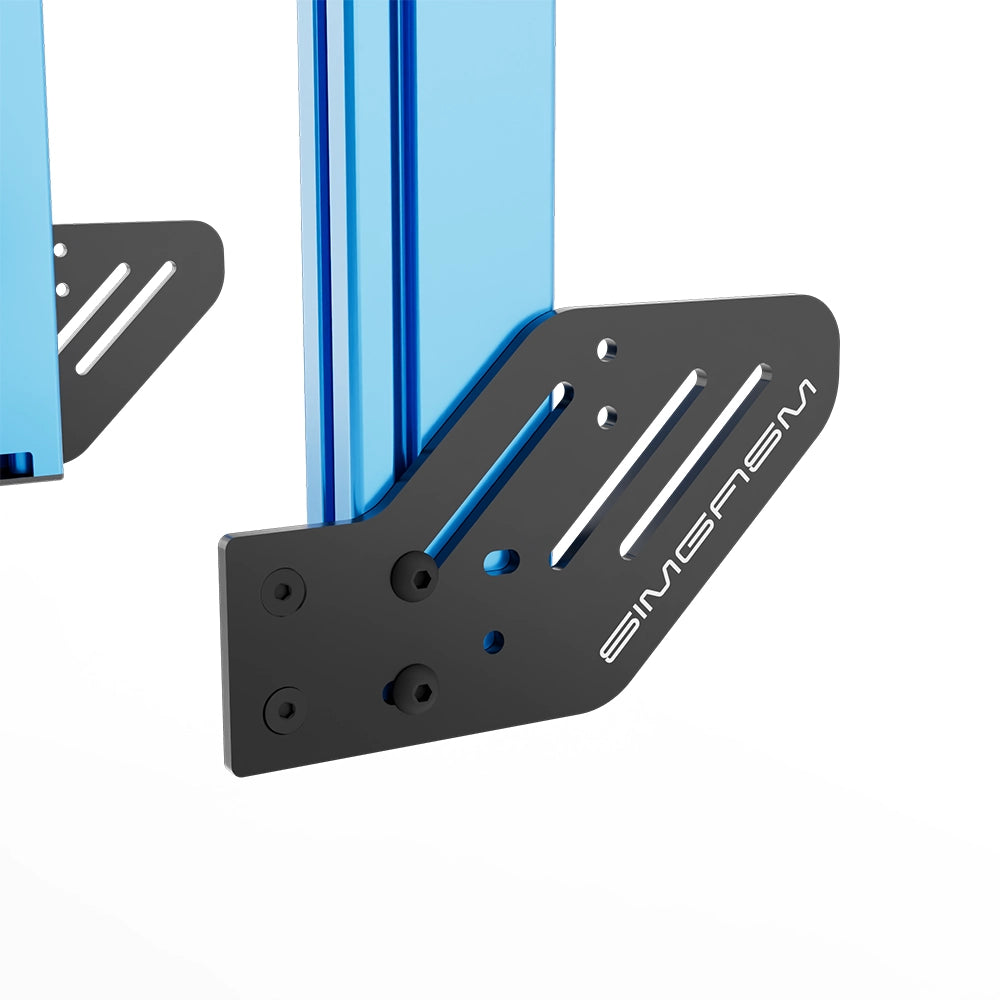 SIMGASM Apex Integrated Triple Monitor Stand VESA 75/200 in blue, mounting detail