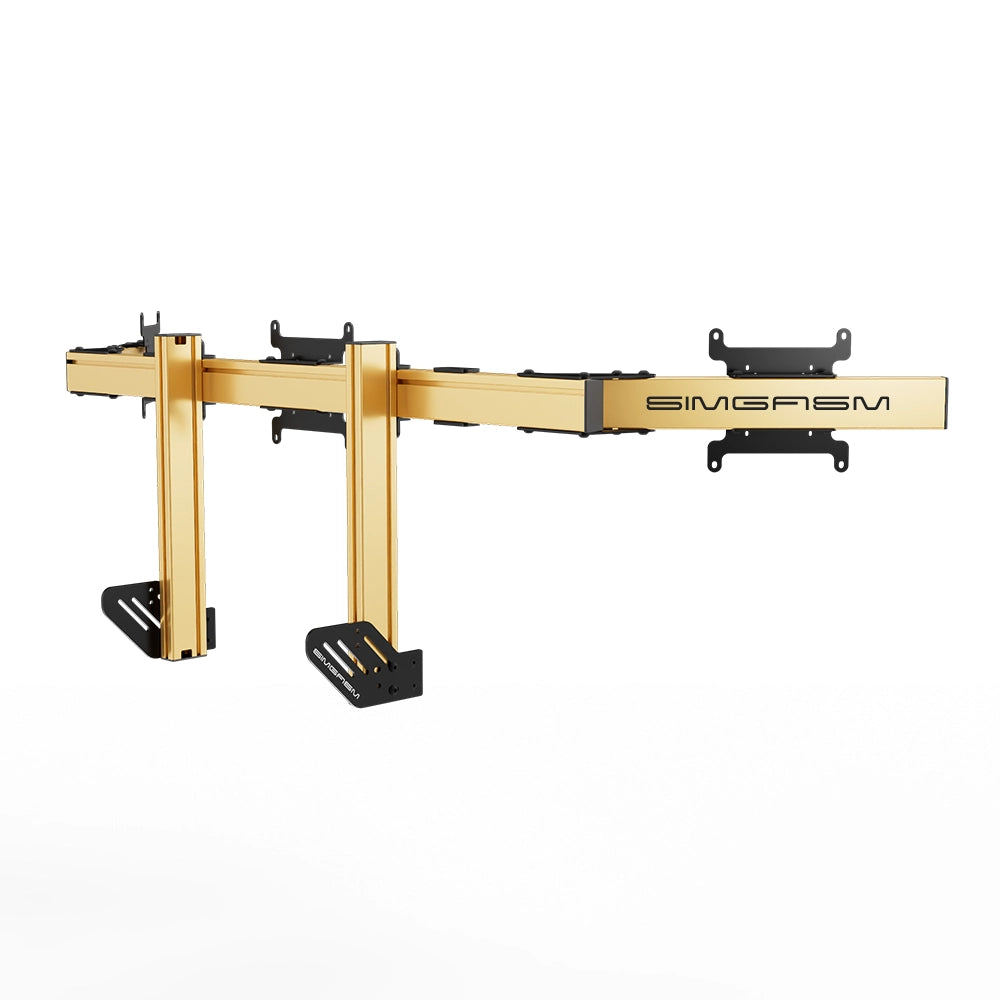 SIMGASM Apex Integrated Triple Monitor Stand VESA 75/200 in gold, opposite angle