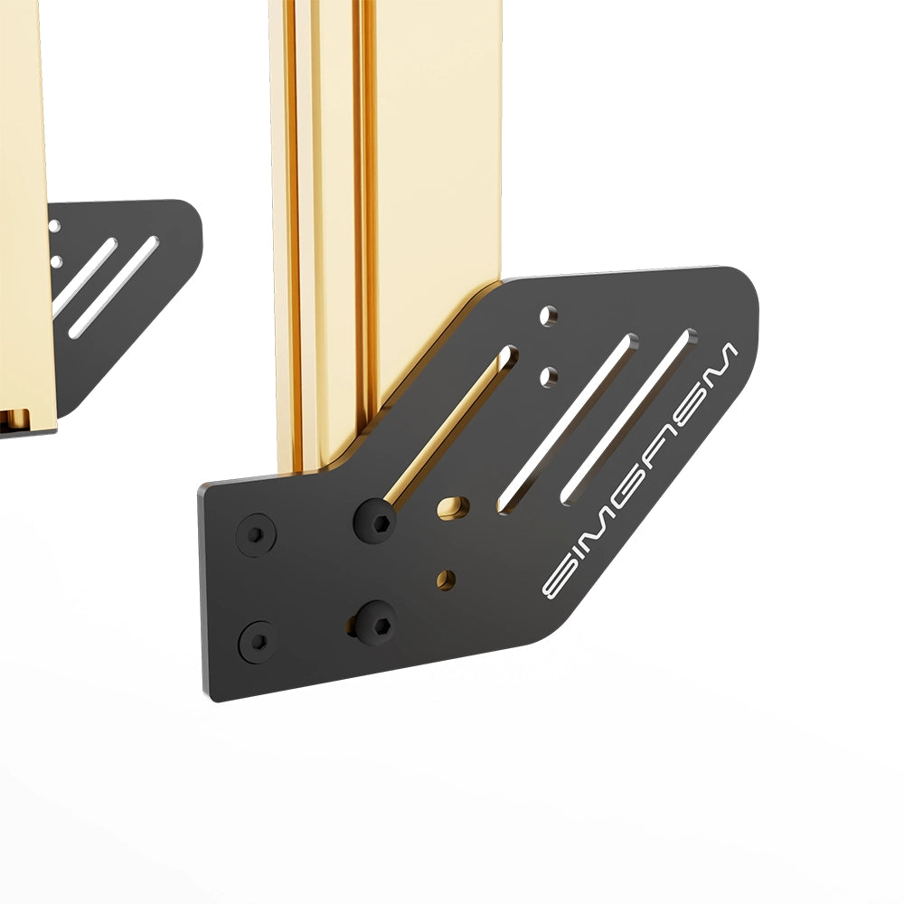 SIMGASM Apex Integrated Triple Monitor Stand VESA 75/200 in gold, mounting detail