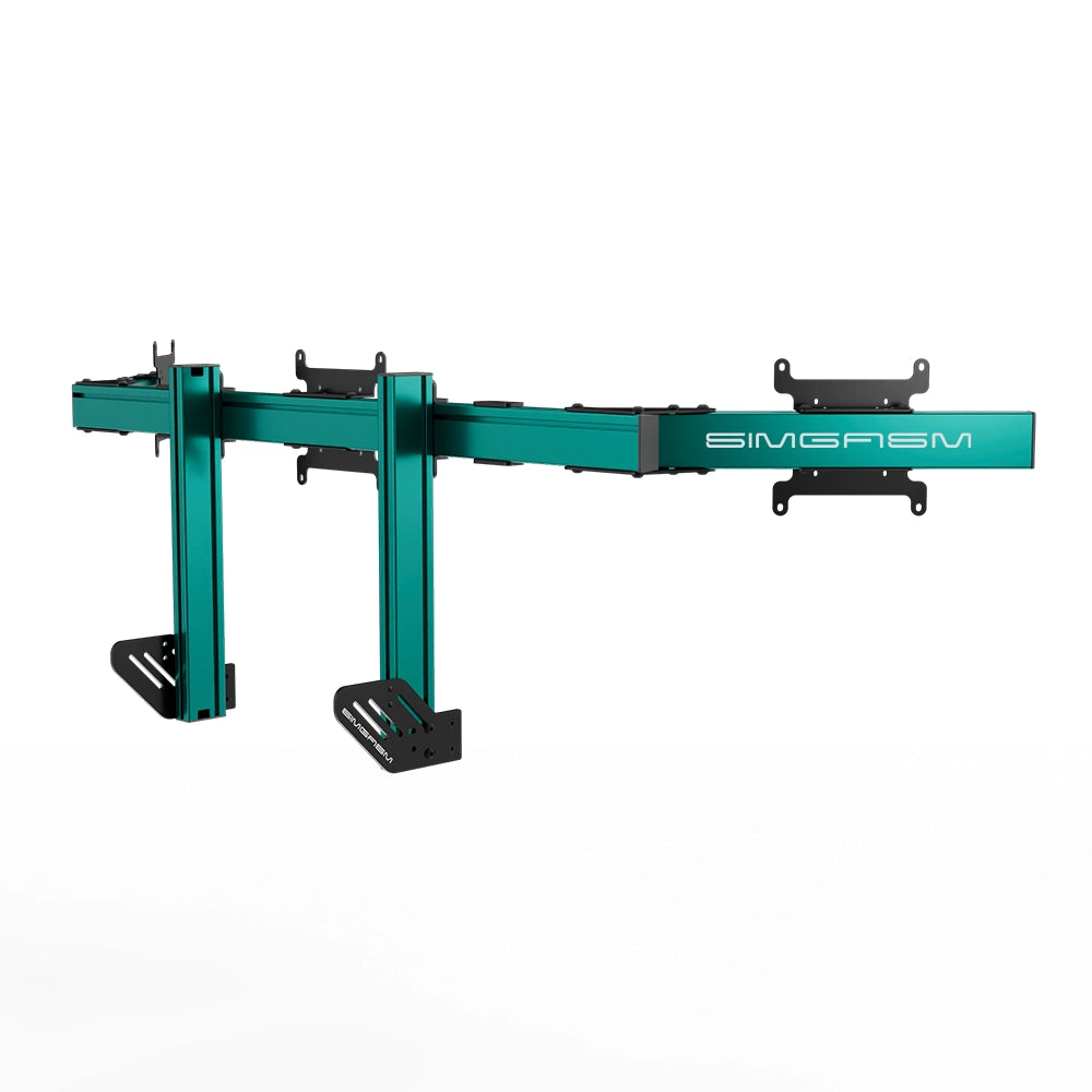 SIMGASM Apex Integrated Triple Monitor Stand VESA 75/200 in green, opposite angle