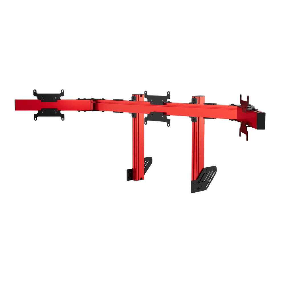 SIMGASM Apex Integrated Triple Monitor Stand VESA 75/200 in red, angled view