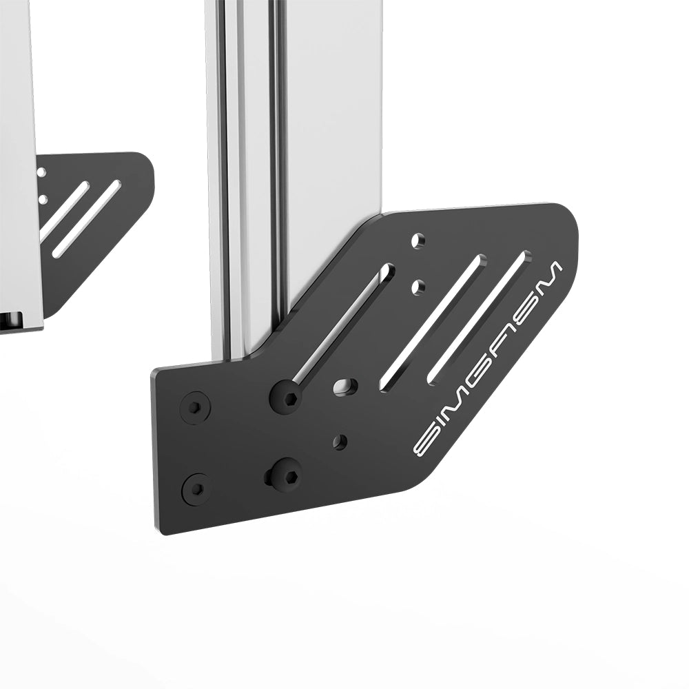 SIMGASM Apex Integrated Triple Monitor Stand VESA 75/200 in silver, mounting detail