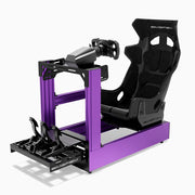 SIMGASM C160 Pro Purple aluminum sim racing cockpit with GT seat and MOZA wheelbase, steering wheel and pedals, front three-quarter view