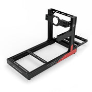 SIMGASM Club C80 Aichi Works aluminum cockpit in black and red with front wheel mount, elevated rear three-quarter view.
