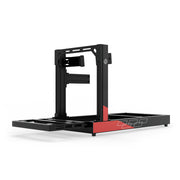 SIMGASM Club C80 Aichi Works aluminum cockpit in black and red with side wheel mount, low front three-quarter view.