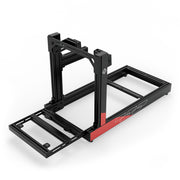SIMGASM Club C80 Aichi Works aluminum cockpit in black and red with side wheel mount, elevated front three-quarter view.