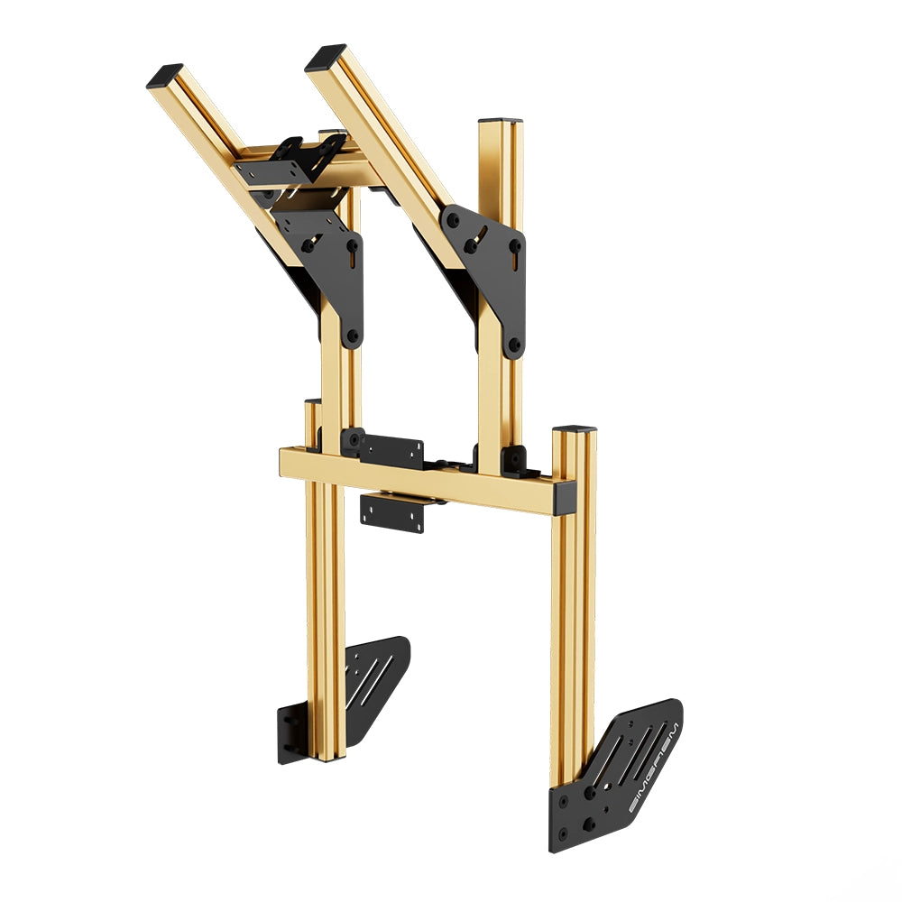 SIMGASM Core Integrated Double Monitor Stand VESA 75/100 in gold, angled view