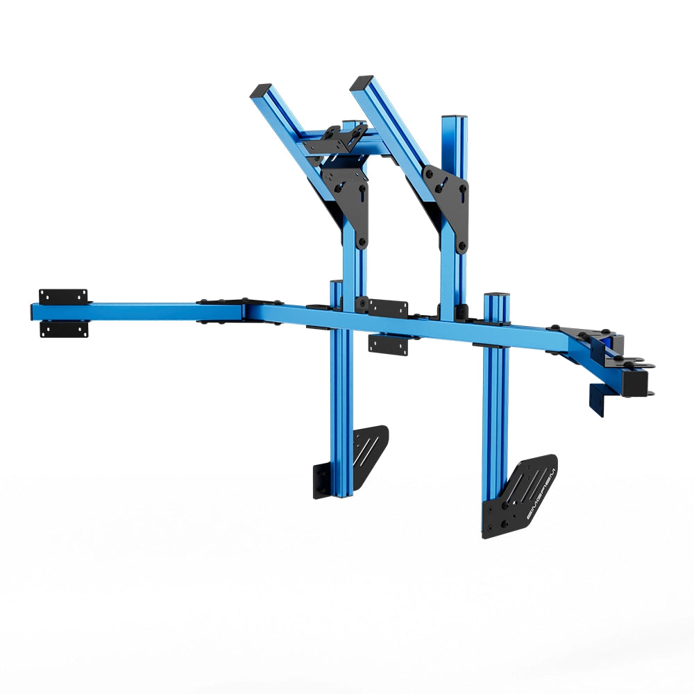 SIMGASM Core Integrated Quad Monitor Stand VESA 75/100 in blue, angled view