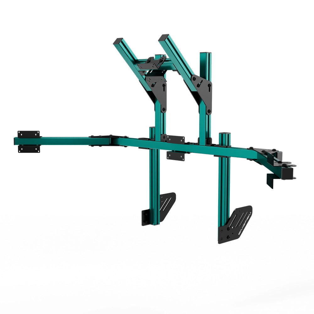 SIMGASM Core Integrated Quad Monitor Stand VESA 75/100 in green, angled view