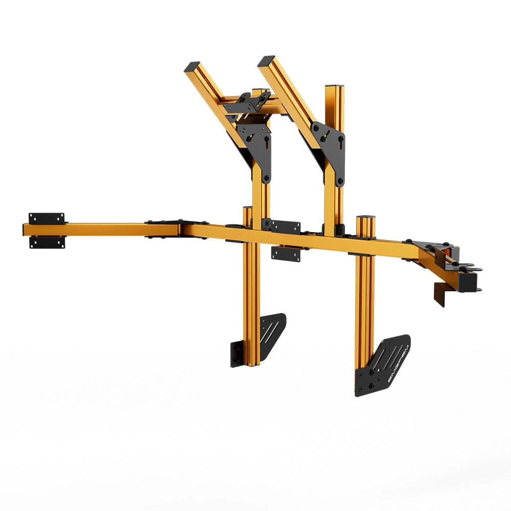 SIMGASM Core Integrated Quad Monitor Stand VESA 75/100 in orange, angled view