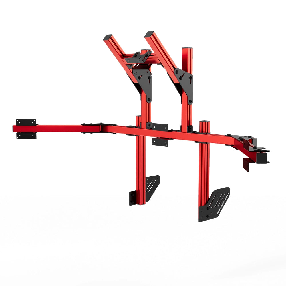 SIMGASM Core Integrated Quad Monitor Stand VESA 75/100 in red, angled view