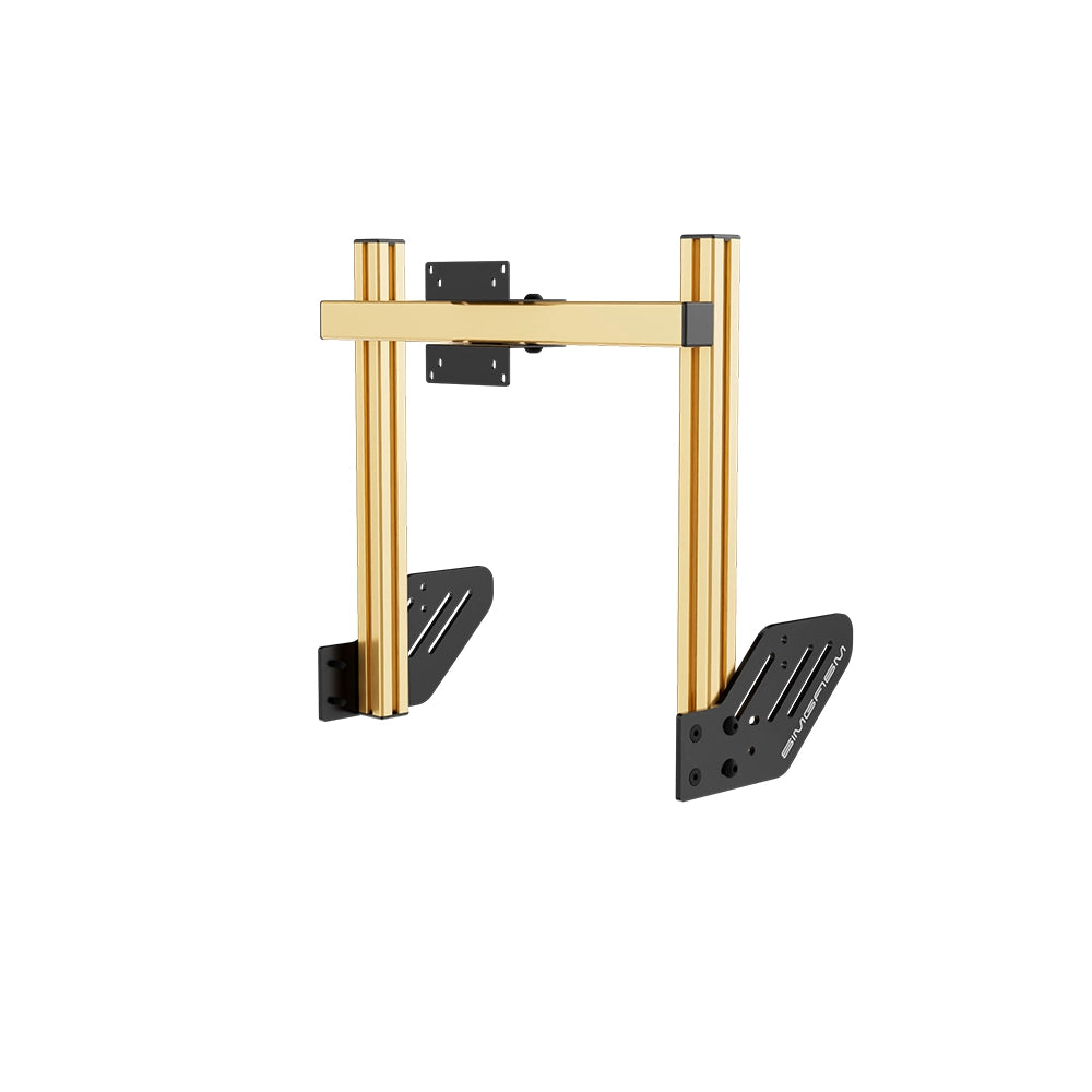 SIMGASM Core Integrated Single Monitor Stand VESA 75/100 in gold, angled view