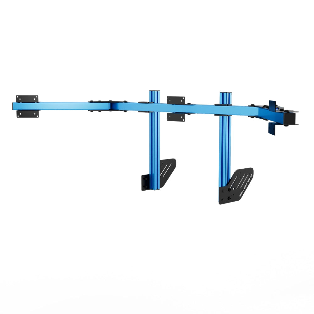 SIMGASM Core Integrated Triple Monitor Stand VESA 75/100 in blue, angled view