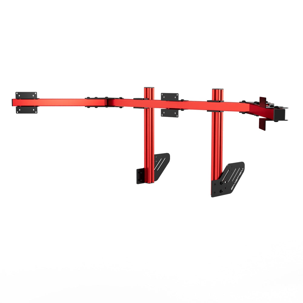 SIMGASM Core Integrated Triple Monitor Stand VESA 75/100 in red, angled view