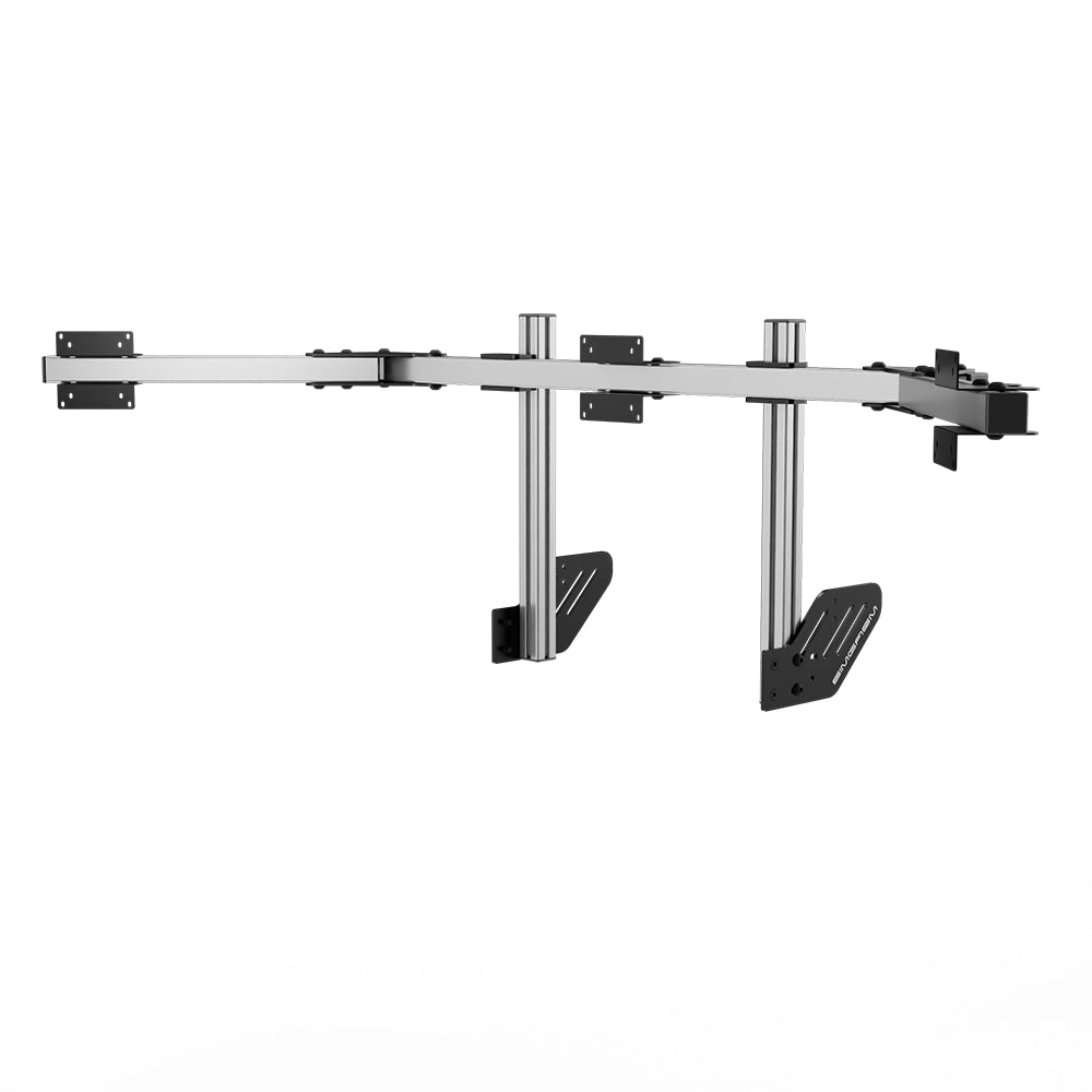 SIMGASM Core Integrated Triple Monitor Stand VESA 75/100 in silver, angled view