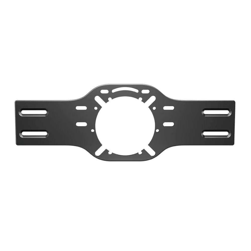 Front view of the black SIMGASM front wheel mount bracket with circular bolt pattern
