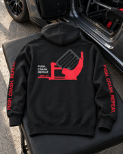 SIMGASM Push. Crash. Repeat. Hoodie - car and paddock setting