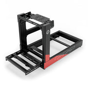 SIMGASM Sport C120 Aichi Works aluminum cockpit in black and red with bottom wheel mount, elevated front three-quarter view.