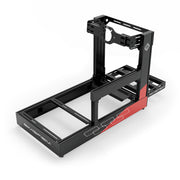 SIMGASM Sport C120 Aichi Works aluminum cockpit in black and red with front wheel mount, elevated rear three-quarter view.