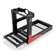 SIMGASM Sport C120 Aichi Works aluminum cockpit in black and red with front wheel mount, elevated front three-quarter view.