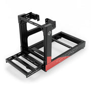 SIMGASM Sport C120 Aichi Works aluminum cockpit in black and red with side wheel mount, elevated front three-quarter view.
