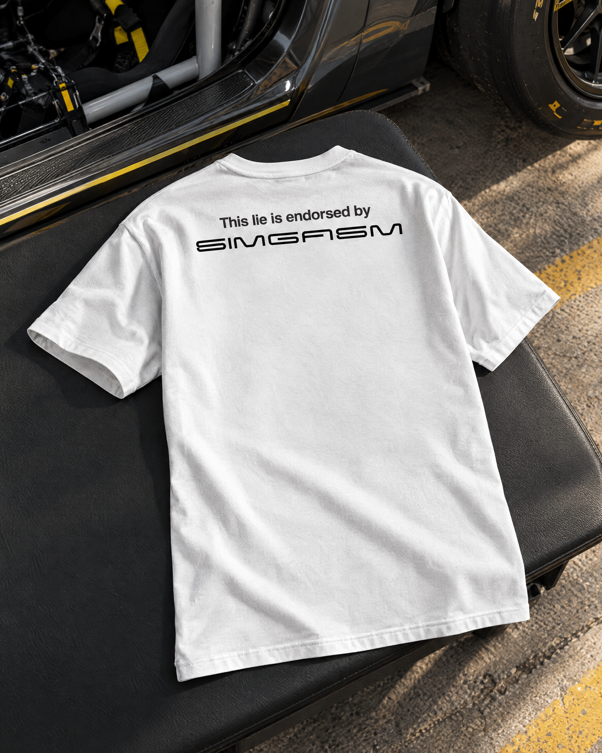 SIMGASM One More Race T-Shirt - car and paddock setting